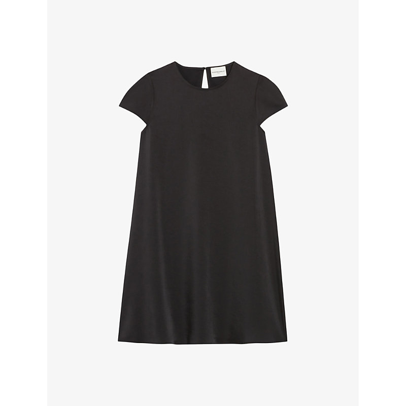 Shop Claudie Pierlot Women's Noir / Gris Round-neck Short-sleeved Satin Mini Dress