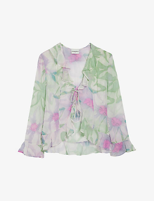 CLAUDIE PIERLOT: Graphic-print silk blouse