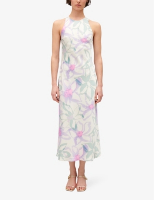 Shop Claudie Pierlot Women's Divers Floral-print Satin Midi Dress