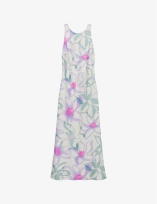 Shop Claudie Pierlot Womens Divers Floral-print Satin Midi Dress