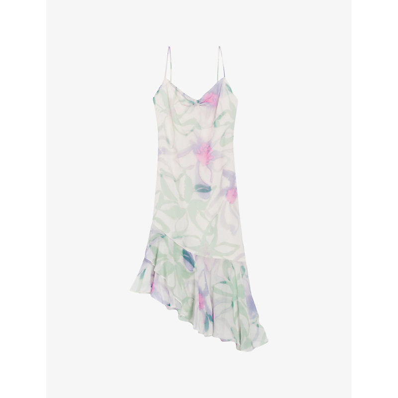 Shop Claudie Pierlot Womens Divers Floral-print Silk Midi Dress