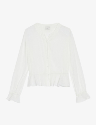 Shop Claudie Pierlot Women's Naturels Ruffle-hem V-neck Cotton Shirt
