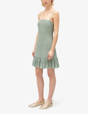 Shop Claudie Pierlot Womens Verts Ruffle-hem Square-neck Cotton Mini Dress