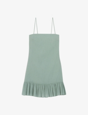Shop Claudie Pierlot Women's Verts Ruffle-hem Square-neck Cotton Mini Dress