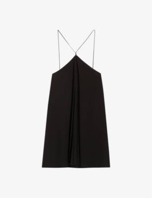 Shop Claudie Pierlot Women's Noir / Gris Pleated Cross-strap Woven Mini Dress