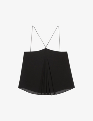 Shop Claudie Pierlot Women's Noir / Gris Pleated Cross-strap Woven Top