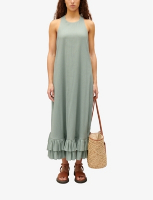 Shop Claudie Pierlot Women's Verts Rowe Scoop-neck Cotton Midi Dress