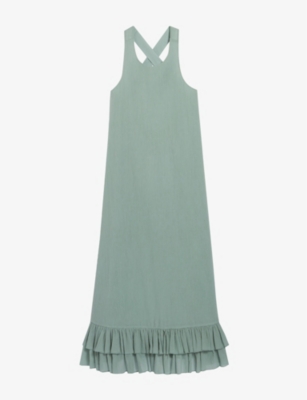Shop Claudie Pierlot Womens Verts Rowe Scoop-neck Cotton Midi Dress
