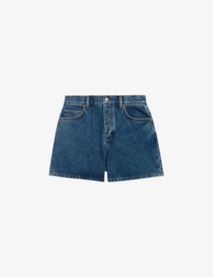 Shop Claudie Pierlot Women's Bleus High-rise Faded Wash Denim Shorts