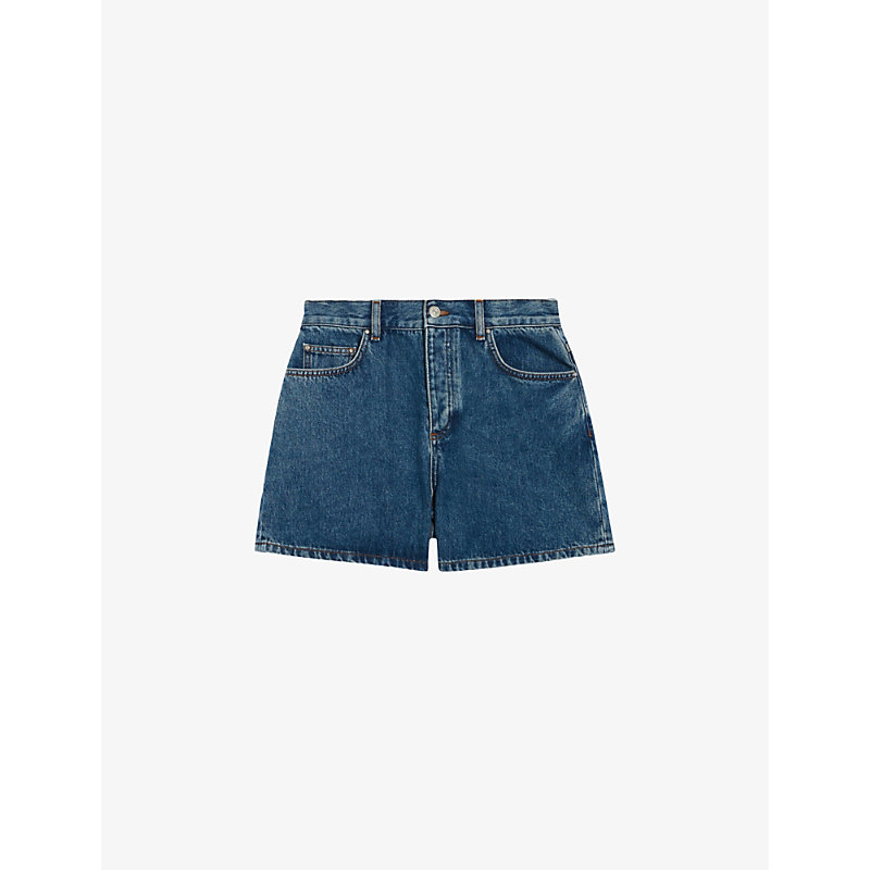 Shop Claudie Pierlot Women's Bleus High-rise Faded Wash Denim Shorts