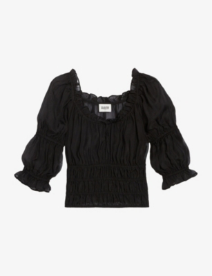 CLAUDIE PIERLOT: Ruched smocked chiffon blouse