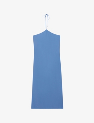 Shop Claudie Pierlot Women's Bleus Halter Neck-tie Woven Midi Dress