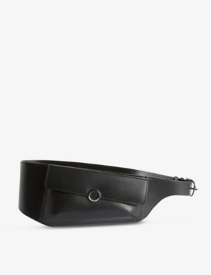 Shop Claudie Pierlot Women's Noir / Gris Logo-engraved Leather Belt Bag