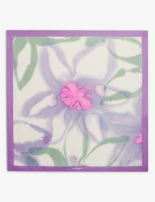Shop Claudie Pierlot Womens Violets Floral-print Square Silk Scarf