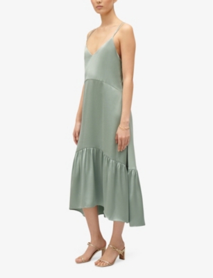 Shop Claudie Pierlot Women's Verts Roya Ruffled Satin Midi Dress