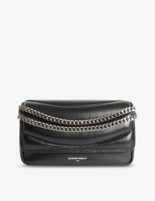 Shop Claudie Pierlot Womens Noir / Gris Angelina Leather Shoulder Bag