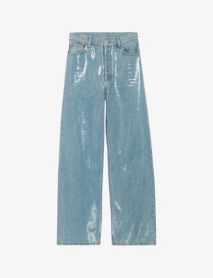 Shop Claudie Pierlot Women's Bleus Glitter-effect Straight-leg High-rise Jeans