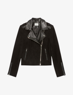 Shop Claudie Pierlot Women's Noir / Gris Velvety Leather Biker Jacket