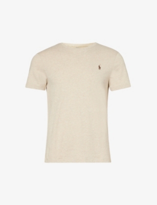 Polo Ralph Lauren Mens Expedition Dune Heather Logo-embroidered Regular-fit Cotton-jersey T-shirt