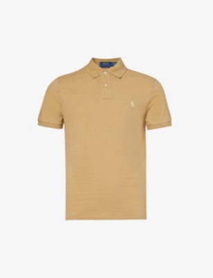 Polo Ralph Lauren Mens Cafe Tan Logo-embroidered Slim-fit Cotton Polo Shirt In Brown
