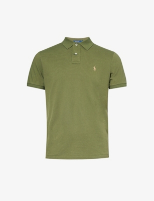 Shop Polo Ralph Lauren Men's Dark Sage Brand-embroidered Custom Slim-fit Cotton Polo Shirt In Green