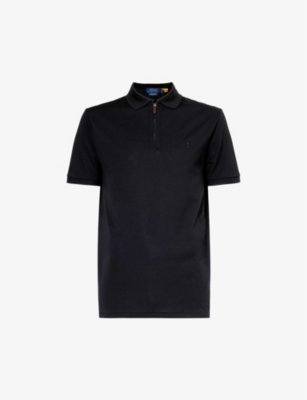 POLO RALPH LAUREN: Logo-embroidered zip-collar stretch-cotton-piqué polo shirt