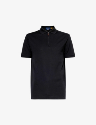 Polo Ralph Lauren Mens Polo Black Logo-embroidered Zip-collar Stretch-cotton-piqué Polo Shirt