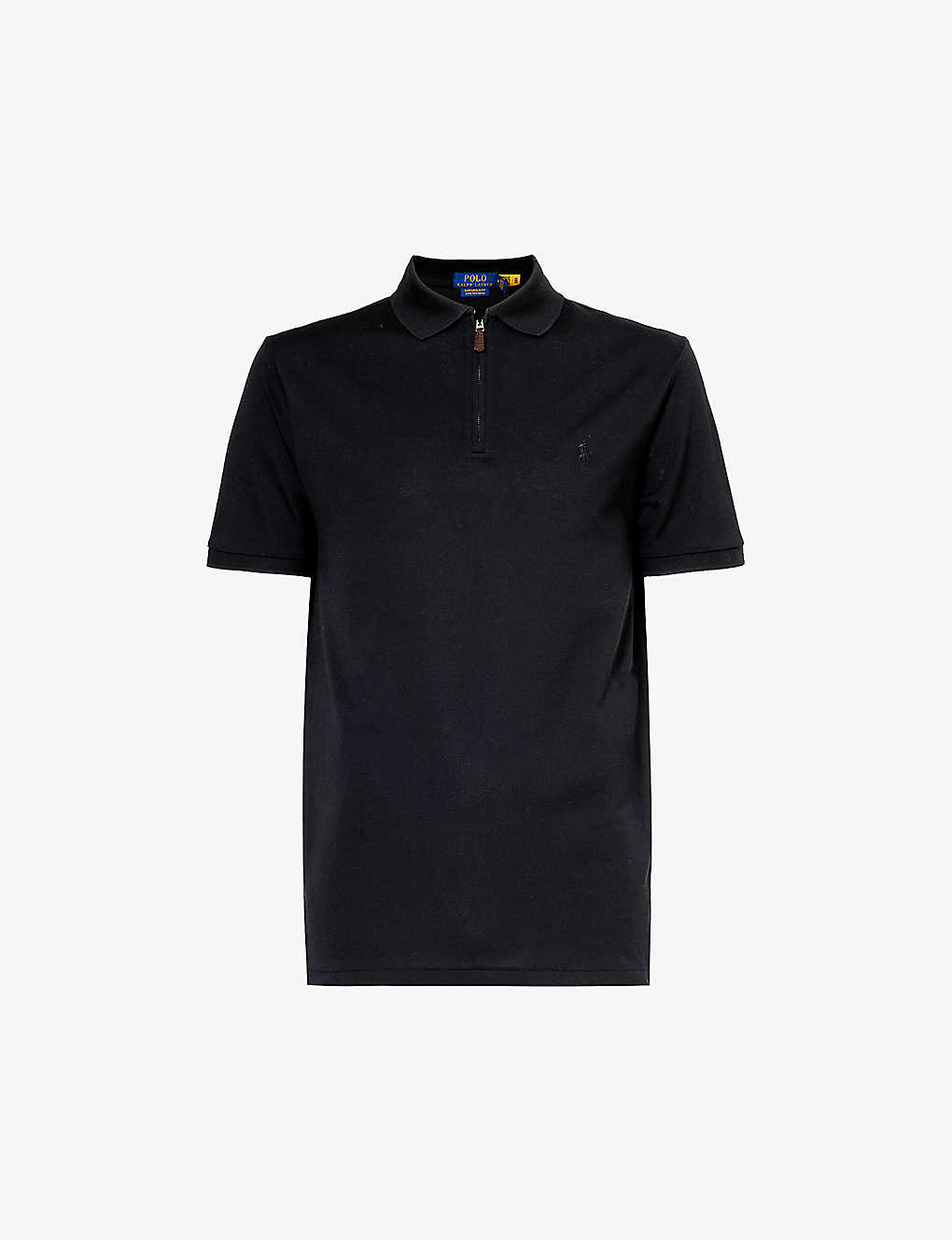 Polo Ralph Lauren Men's Polo Black Logo-embroidered Zip-collar Stretch-cotton-piqué Polo Shirt