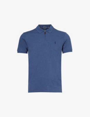 Polo Ralph Lauren Mens Navy Heather Brand-embroidered Custom Slim-fit Stretch-cotton Polo Shirt In Blue