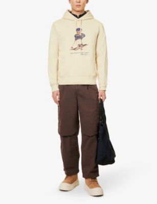 Shop Polo Ralph Lauren Men's Winter Cream Ski Bear Skiing Bear-print Drawstring Cotton-blend Hoody