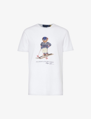 Polo Ralph Lauren Mens White Ski Bear Bear-print Slim-fit Cotton-jersey T-shirt