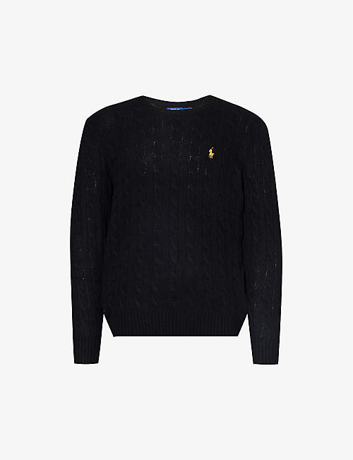 POLO RALPH LAUREN: Brand-embroidered cable-knit wool and cashmere-blend jumper