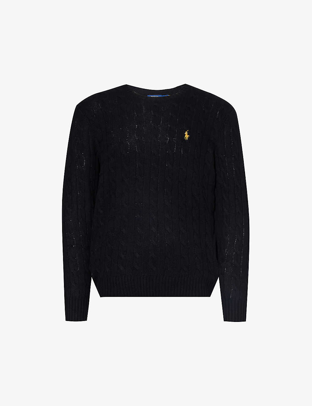 Polo Ralph Lauren Mens Polo Black Brand-embroidered Cable-knit Wool And Cashmere-blend Jumper