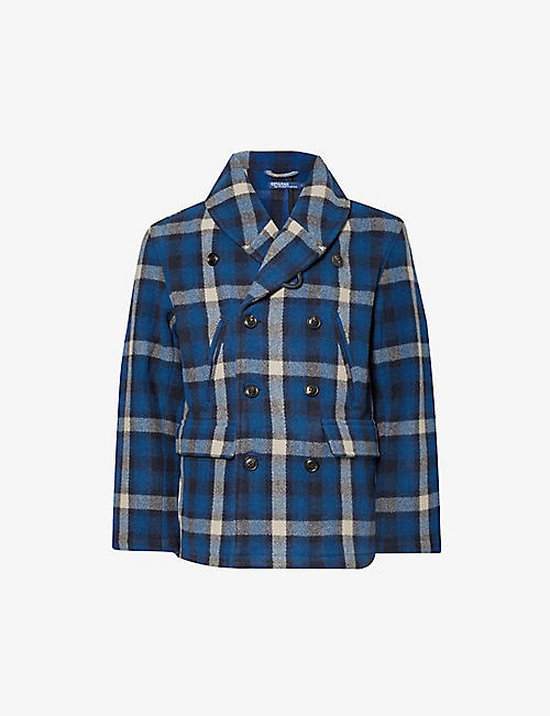 POLO RALPH LAUREN: Plaid double-breasted recycled wool-blend jacket