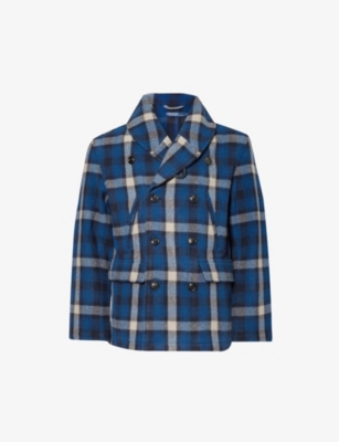 Shop Polo Ralph Lauren Plaid Double-breasted Recycled Wool-blend Jacket In Buffalo Plaid Multi