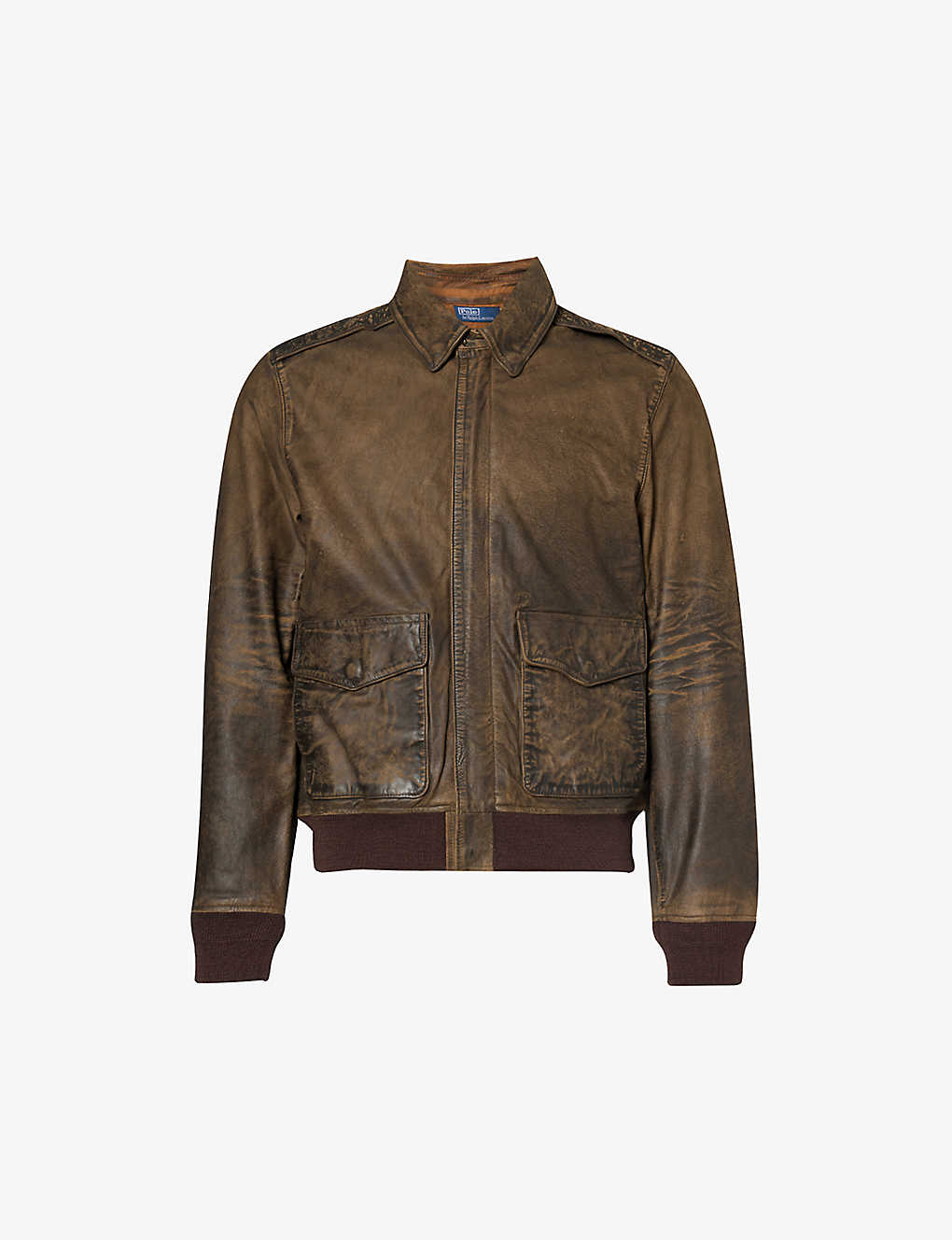 Polo Ralph Lauren Mens Medium Brown Distressed Regular-fit Leather Jacket