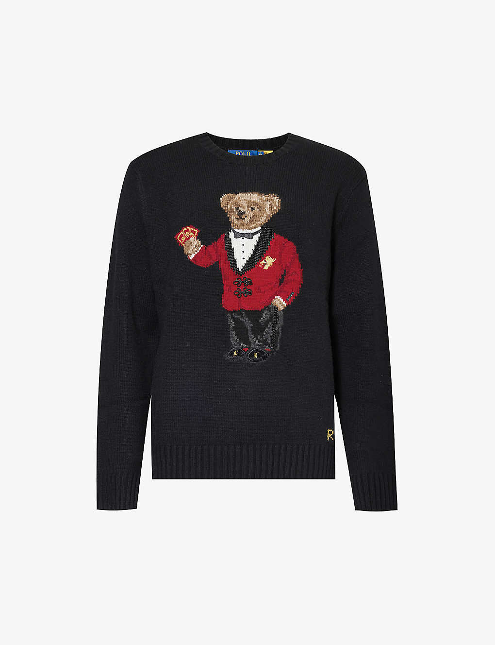 Polo Ralph Lauren Mens Polo Black Bear Regular-fit Wool-knit Jumper