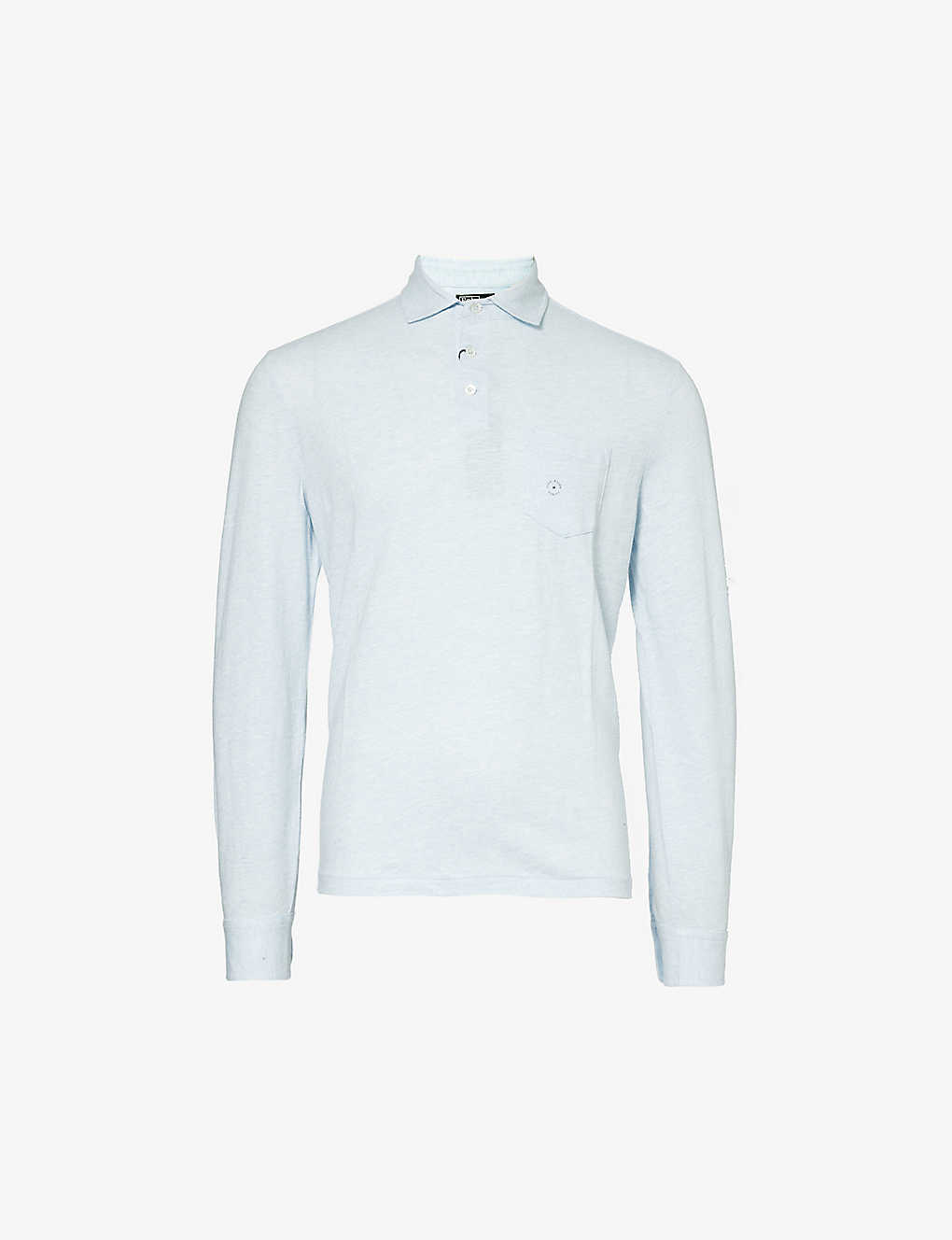 Polo Ralph Lauren Mens Office Blue Heather Patch-pocket Regular-fit Cotton And Linen-blend Polo Shir