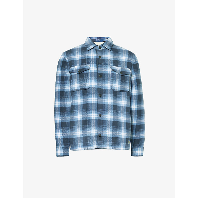 Polo Ralph Lauren Mens Outdoor Ombre Plaid Check-pattern Regular-fit Flannel Recycled-polyester Shir