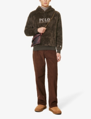 Shop Polo Ralph Lauren Men's Dark Beech Brand-embroidered Textured Recycled-polyester Hoody