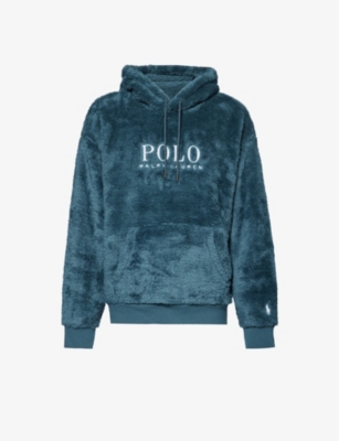 Polo Ralph Lauren Mens Blue Corsair Brand-embroidered Textured Recycled-polyester Hoody