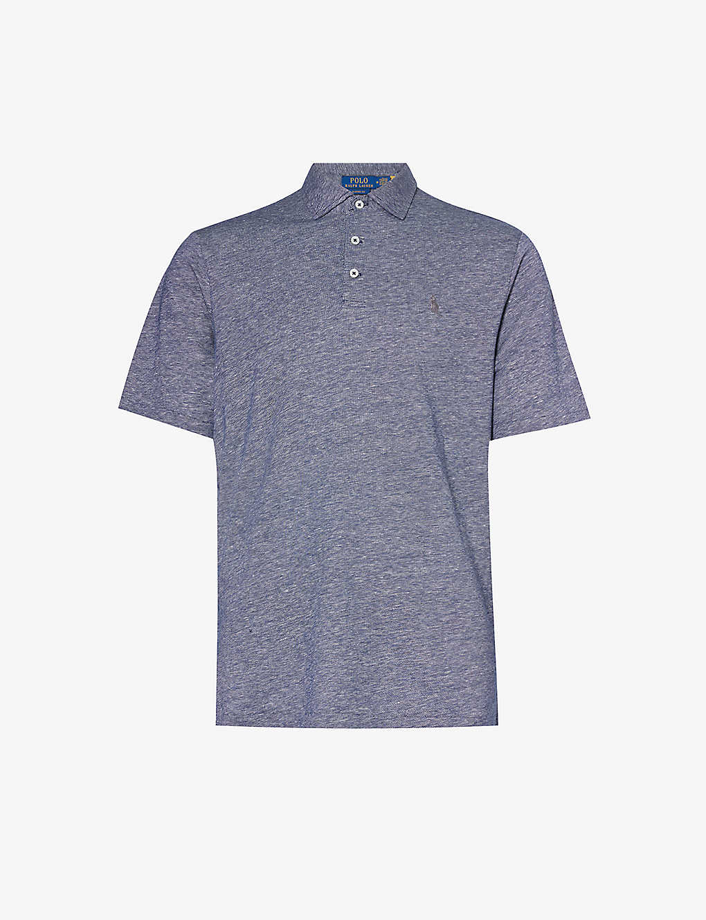 Polo Ralph Lauren Mens Spring Navy Hthr Brand-embroidered Classic-fit Cotton And Linen-blend Polo Sh