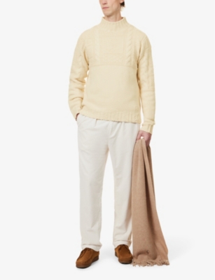 Shop Polo Ralph Lauren Men's Cream Roll-neck Cable-knit Wool And Recycled-nylon-blend Jumper