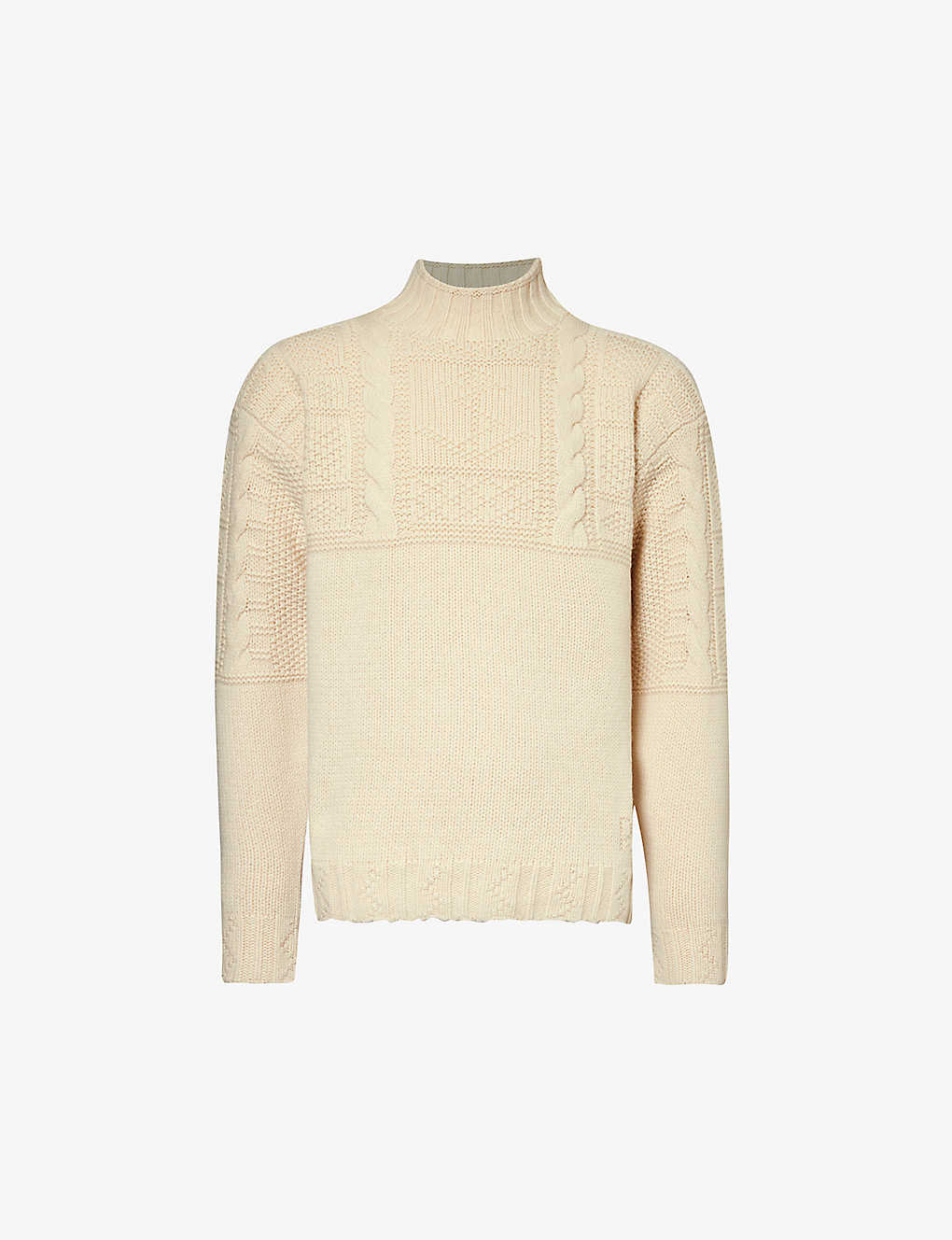Polo Ralph Lauren Mens Cream Roll-neck Cable-knit Wool And Recycled-nylon-blend Jumper