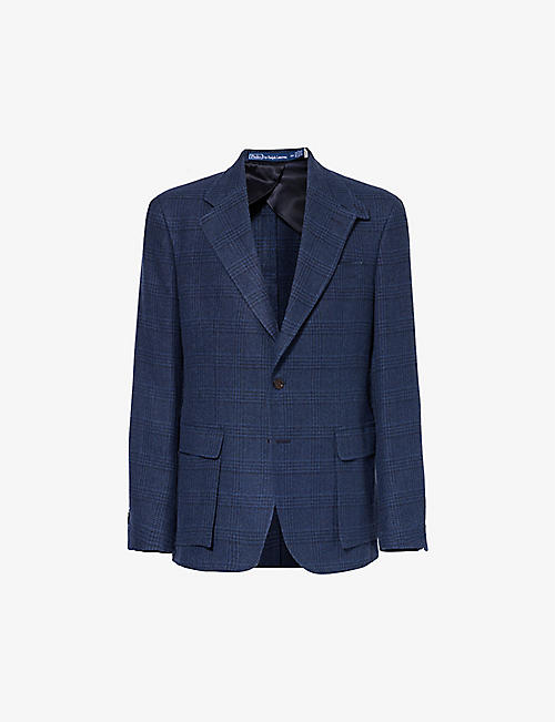 POLO RALPH LAUREN: Glenplaid regular-fit notched-lapel linen and wool-blend jacket
