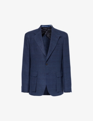 Polo Ralph Lauren Mens Navy Glenplaid Regular-fit Notched-lapel Linen And Wool-blend Jacket