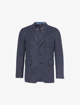 Polo Ralph Lauren Mens Navy Woven-texture Regular-fit Linen And Wool-blend Blazer