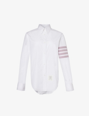 Thom Browne Four-stripe Brand-appliqué Cotton Shirt In White