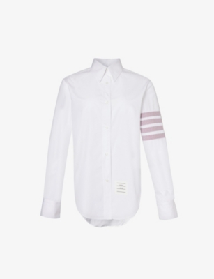 Thom Browne Womens White Four-stripe Brand-appliqué Cotton Shirt