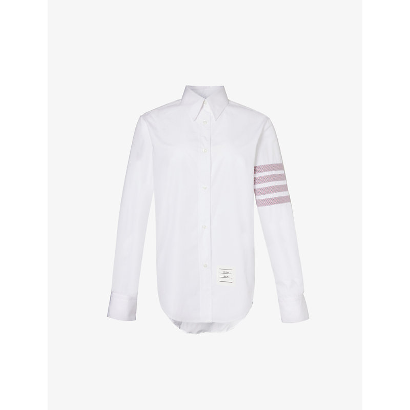 Thom Browne Womens White Four-stripe Brand-appliqué Cotton Shirt